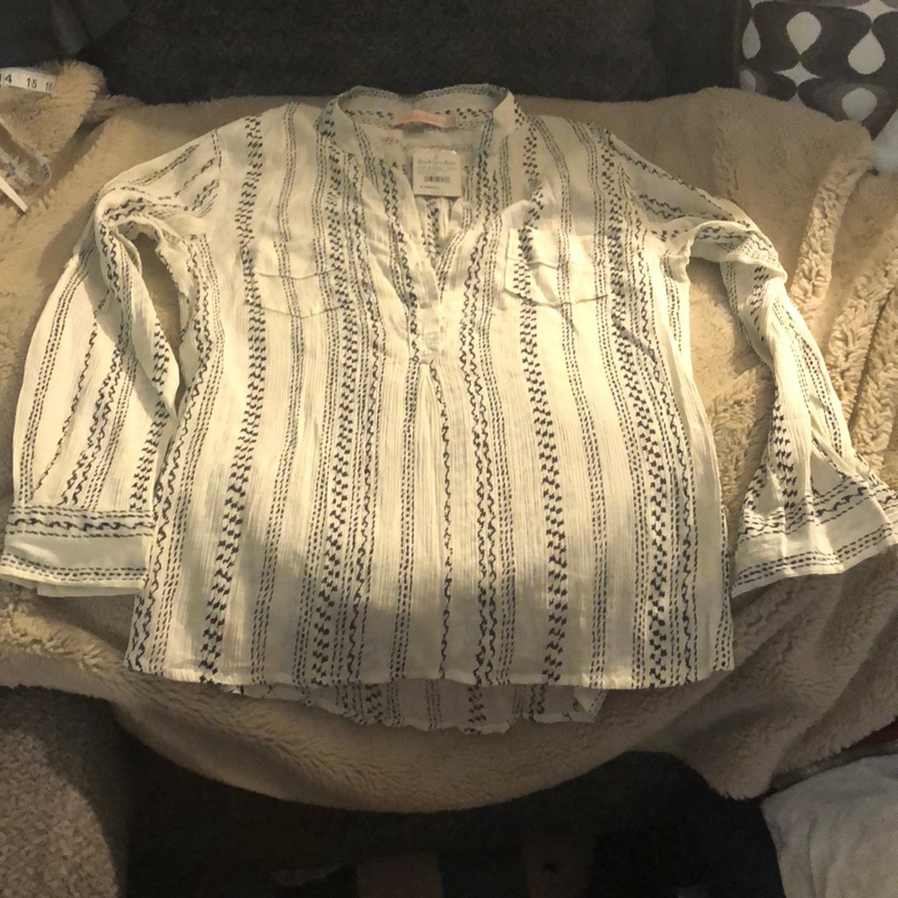 NWT Fresh Produce Black and White Popover Blouse, size XS